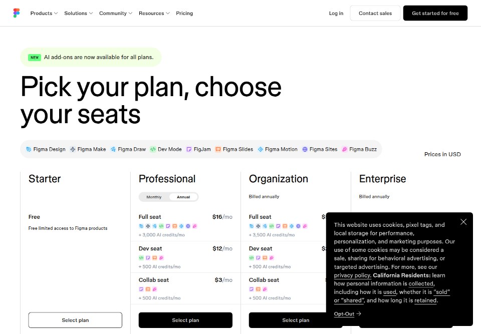 Frozen desktop pricing page